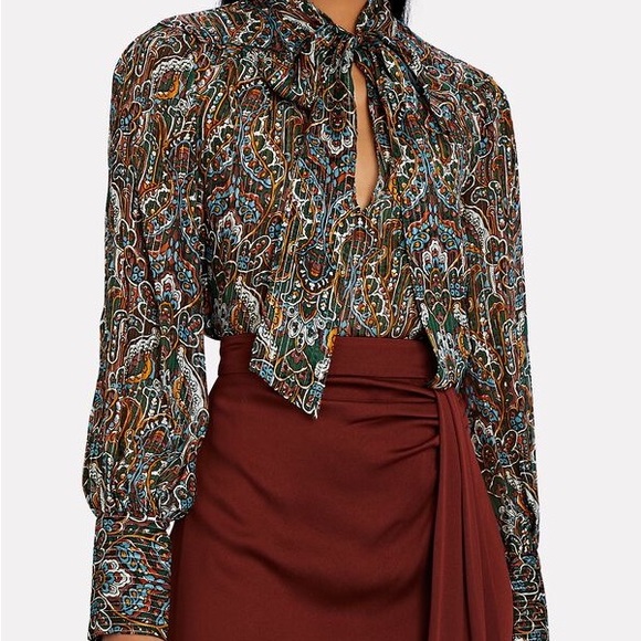 VERONICA BEARD Zaylee Silk Paisley Tie-Neck Blouse - Picture 3 of 12